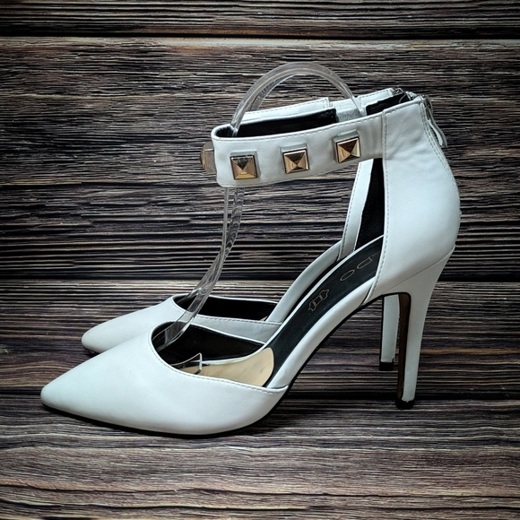 Aldo Leather D'orsay White Ankle Strap Studded 8.5 - Picture 3 of 8